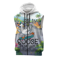 Funny Silly Goose on The Loose Sleeveless Zip Hoodie with Skateboard and Palm Trees
