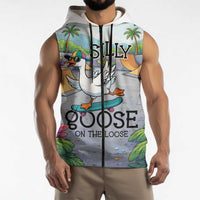Funny Silly Goose on The Loose Sleeveless Zip Hoodie with Skateboard and Palm Trees