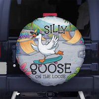 Funny Silly Goose on The Loose Spare Tire Cover with Skateboard and Palm Trees