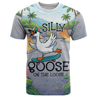 Funny Silly Goose on The Loose T Shirt with Skateboard and Palm Trees