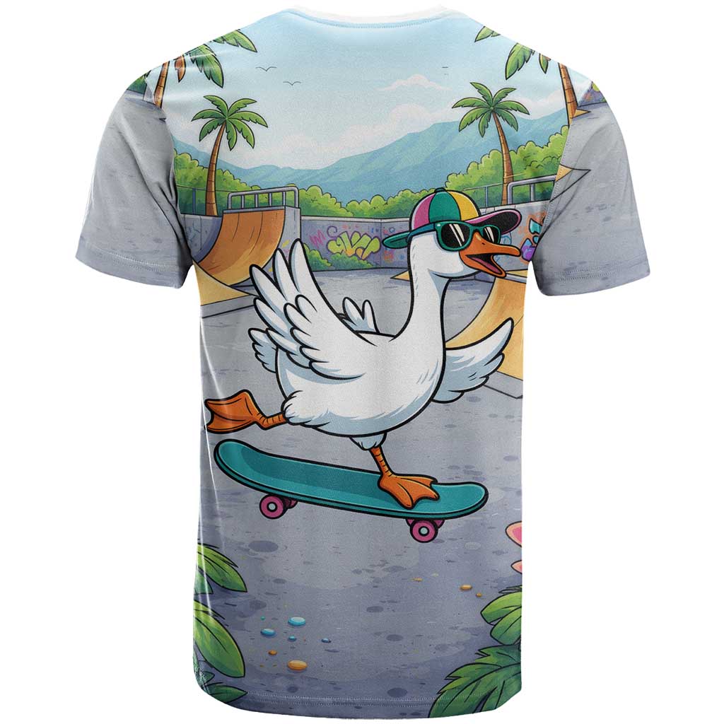 Funny Silly Goose on The Loose T Shirt with Skateboard and Palm Trees