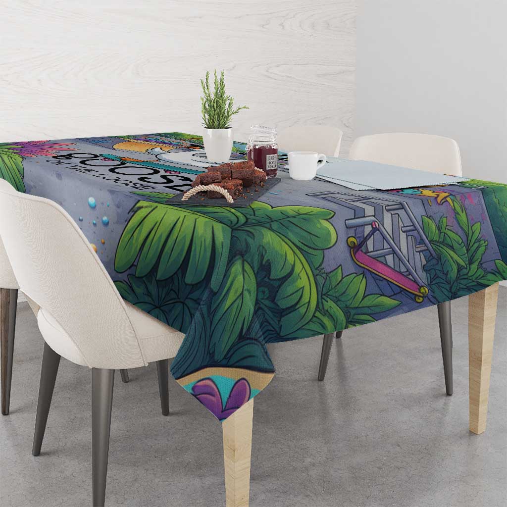 Funny Silly Goose on The Loose Tablecloth with Skateboard and Palm Trees