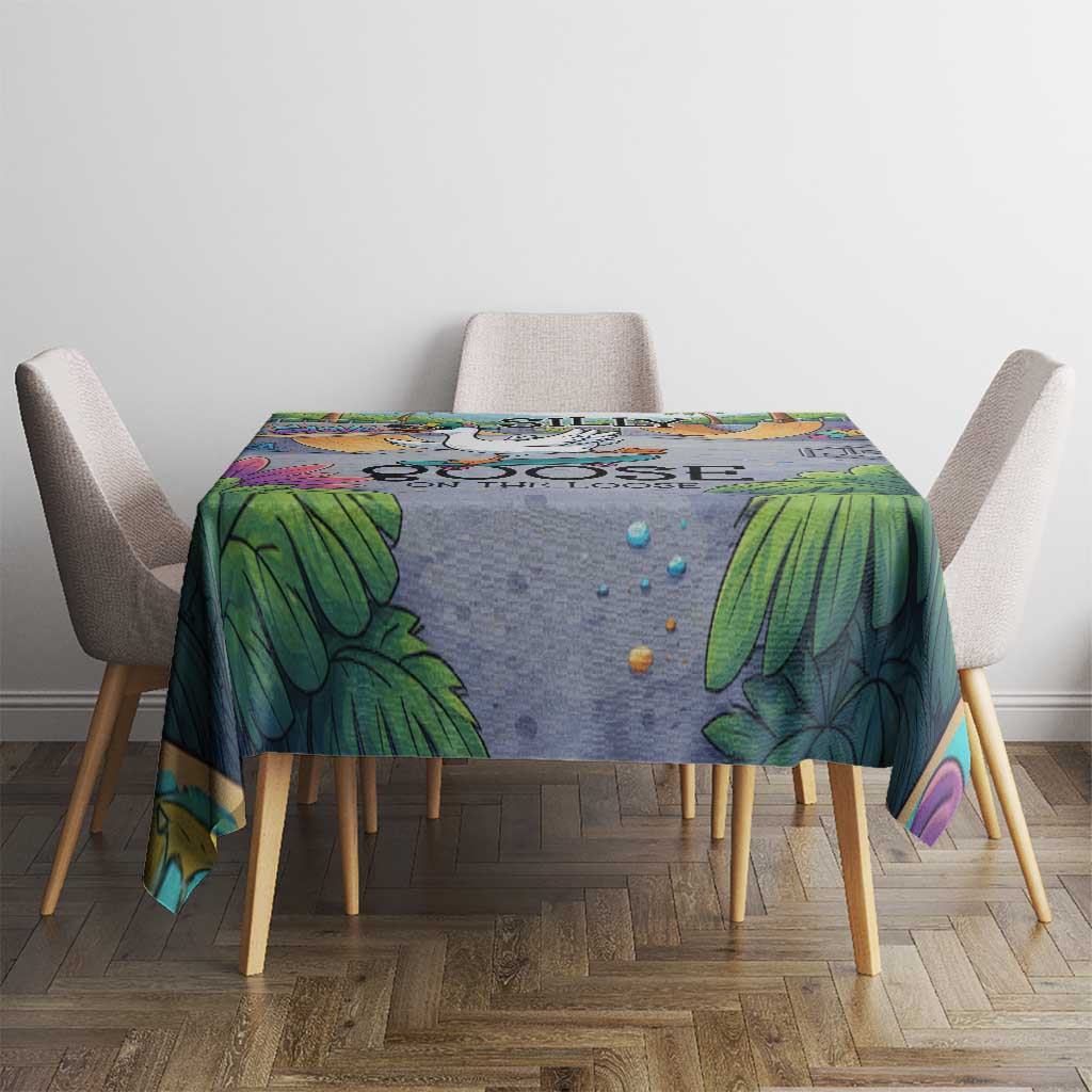 Funny Silly Goose on The Loose Tablecloth with Skateboard and Palm Trees