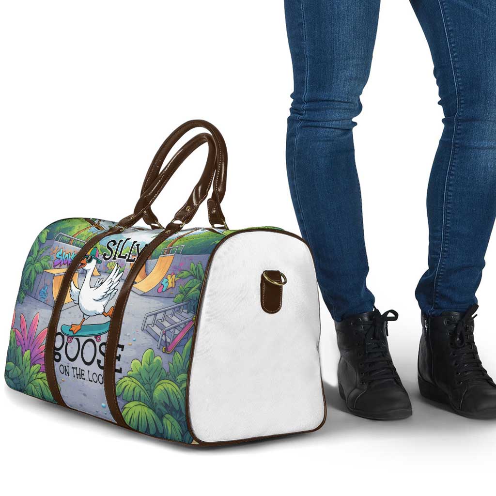 Funny Silly Goose on The Loose Travel Bag with Skateboard and Palm Trees