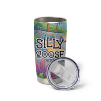 Funny Silly Goose on The Loose Tumbler Cup with Skateboard and Palm Trees