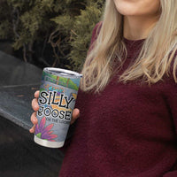 Funny Silly Goose on The Loose Tumbler Cup with Skateboard and Palm Trees