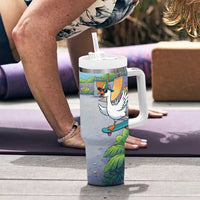 Funny Silly Goose on The Loose Tumbler With Handle with Skateboard and Palm Trees