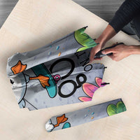 Funny Silly Goose on The Loose Umbrella with Skateboard and Palm Trees