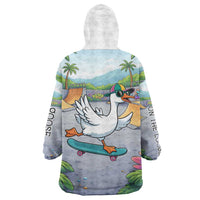Funny Silly Goose on The Loose Wearable Blanket Hoodie with Skateboard and Palm Trees