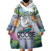 Funny Silly Goose on The Loose Wearable Blanket Hoodie with Skateboard and Palm Trees