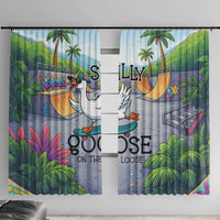 Funny Silly Goose on The Loose Window Curtain with Skateboard and Palm Trees