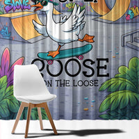 Funny Silly Goose on The Loose Window Curtain with Skateboard and Palm Trees