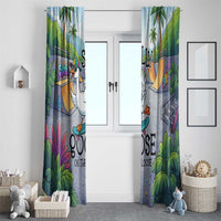 Funny Silly Goose on The Loose Window Curtain with Skateboard and Palm Trees