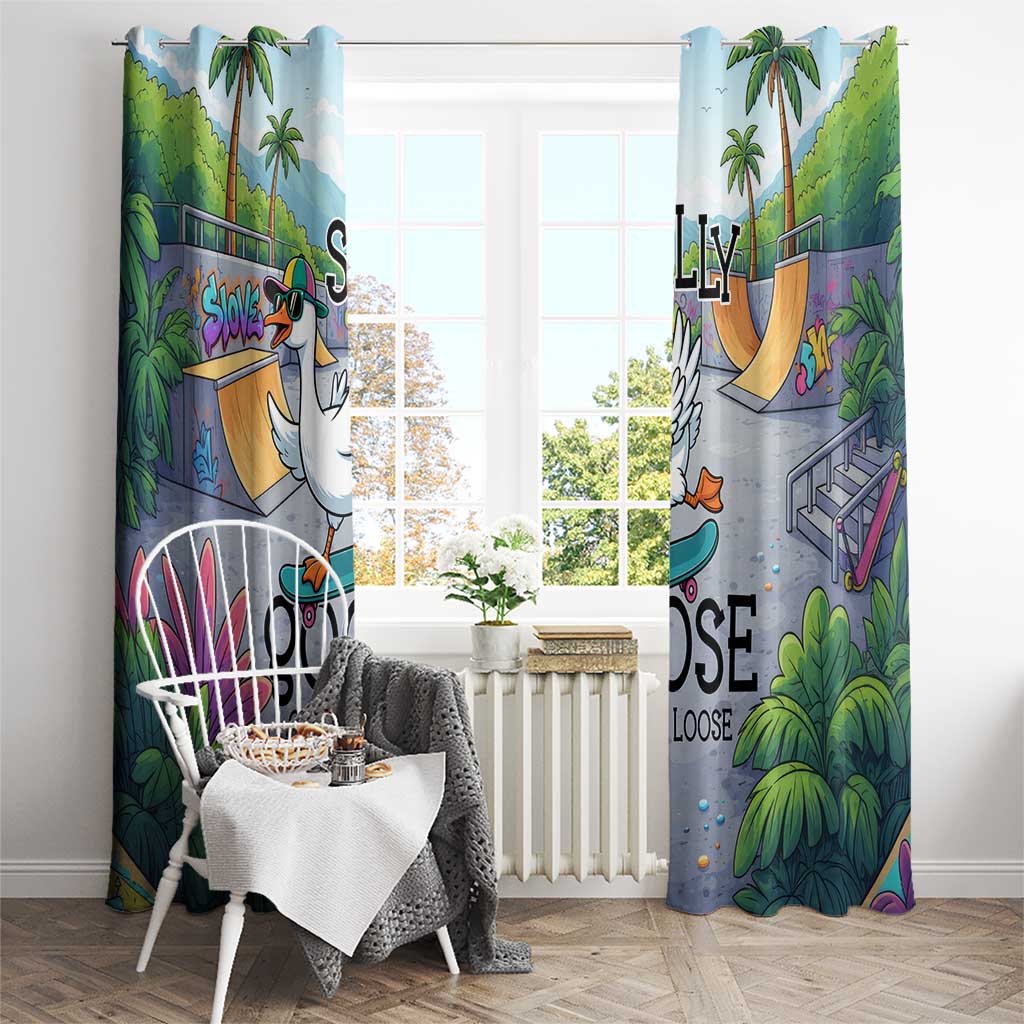 Funny Silly Goose on The Loose Window Curtain with Skateboard and Palm Trees