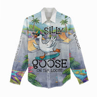 Funny Silly Goose on The Loose Women Casual Shirt with Skateboard and Palm Trees