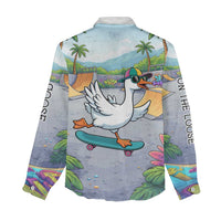Funny Silly Goose on The Loose Women Casual Shirt with Skateboard and Palm Trees