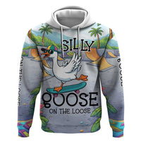Funny Silly Goose on The Loose Zip Hoodie with Skateboard and Palm Trees