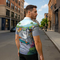 Funny Silly Goose on The Loose Zipper Polo Shirt with Skateboard and Palm Trees