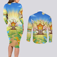Quality Learning Center Couples Matching Long Sleeve Bodycon Dress and Long Sleeve Button Shirt Funny Day Care Bright and Playful Branded