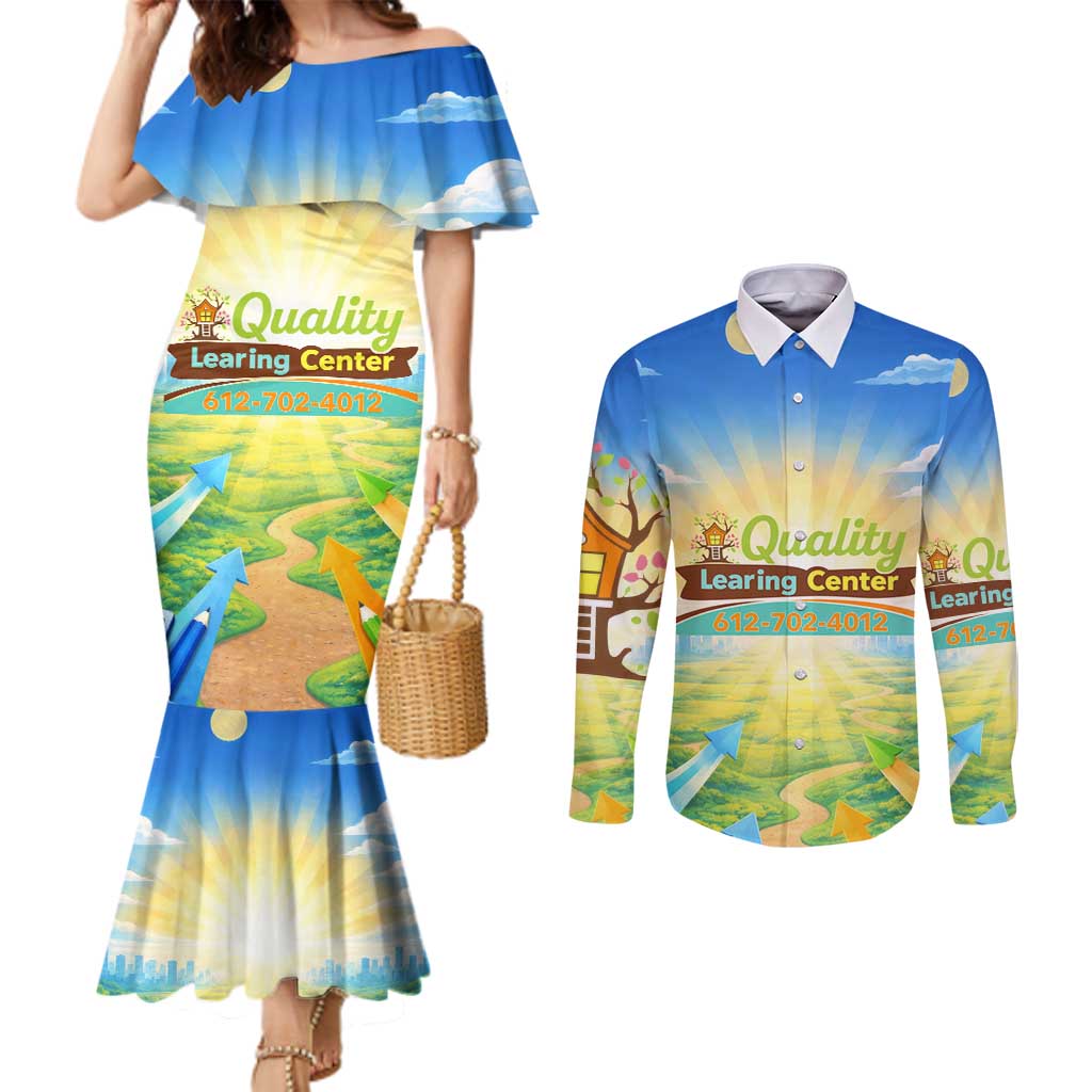 Quality Learning Center Couples Matching Mermaid Dress and Long Sleeve Button Shirt Funny Day Care Bright and Playful Branded