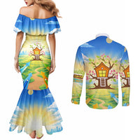 Quality Learning Center Couples Matching Mermaid Dress and Long Sleeve Button Shirt Funny Day Care Bright and Playful Branded