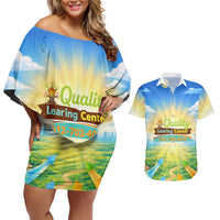 Quality Learning Center Couples Matching Off Shoulder Short Dress and Hawaiian Shirt Funny Day Care Bright and Playful Branded