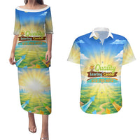 Quality Learning Center Couples Matching Puletasi and Hawaiian Shirt Funny Day Care Bright and Playful Branded