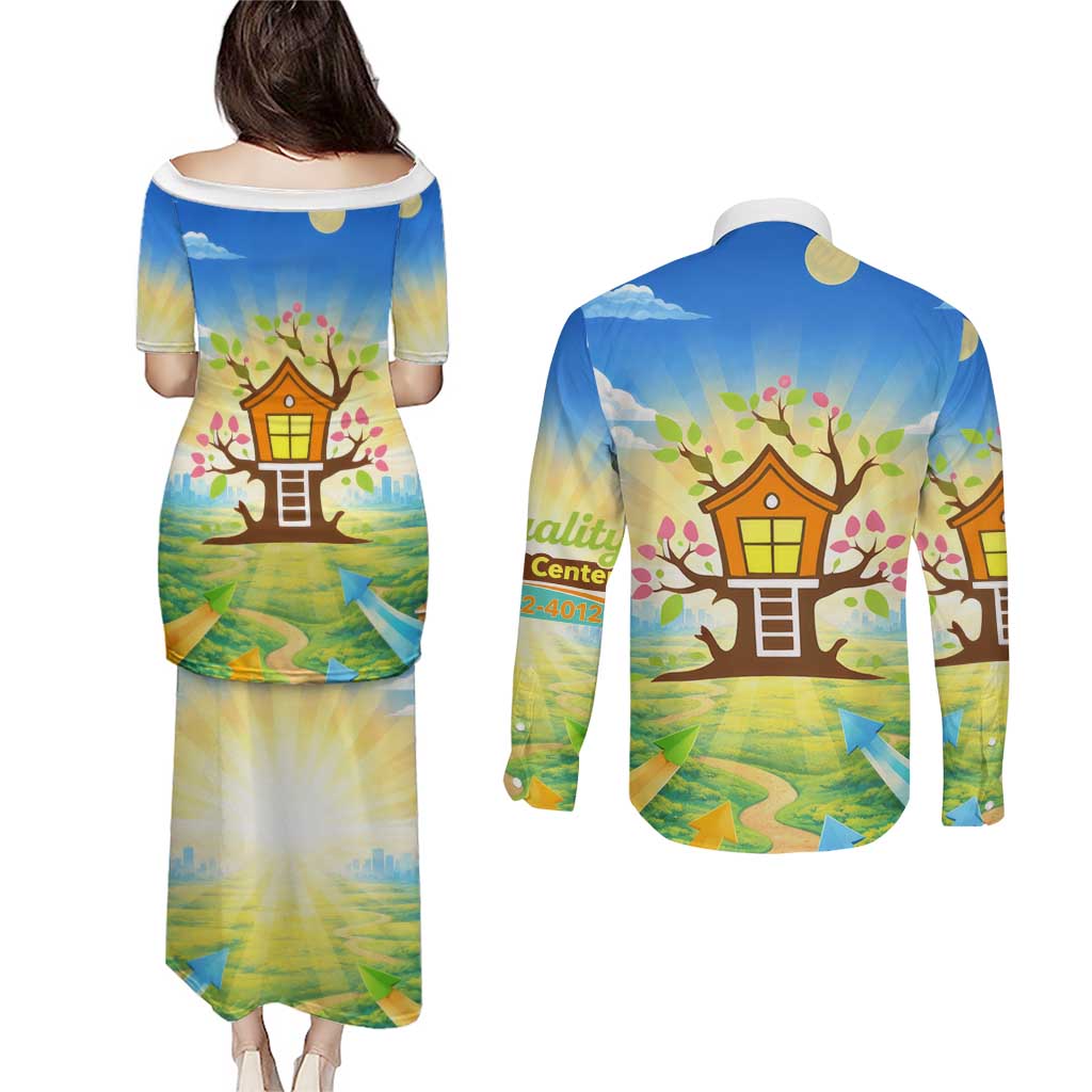 Quality Learning Center Couples Matching Puletasi and Long Sleeve Button Shirt Funny Day Care Bright and Playful Branded