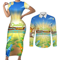 Quality Learning Center Couples Matching Short Sleeve Bodycon Dress and Long Sleeve Button Shirt Funny Day Care Bright and Playful Branded