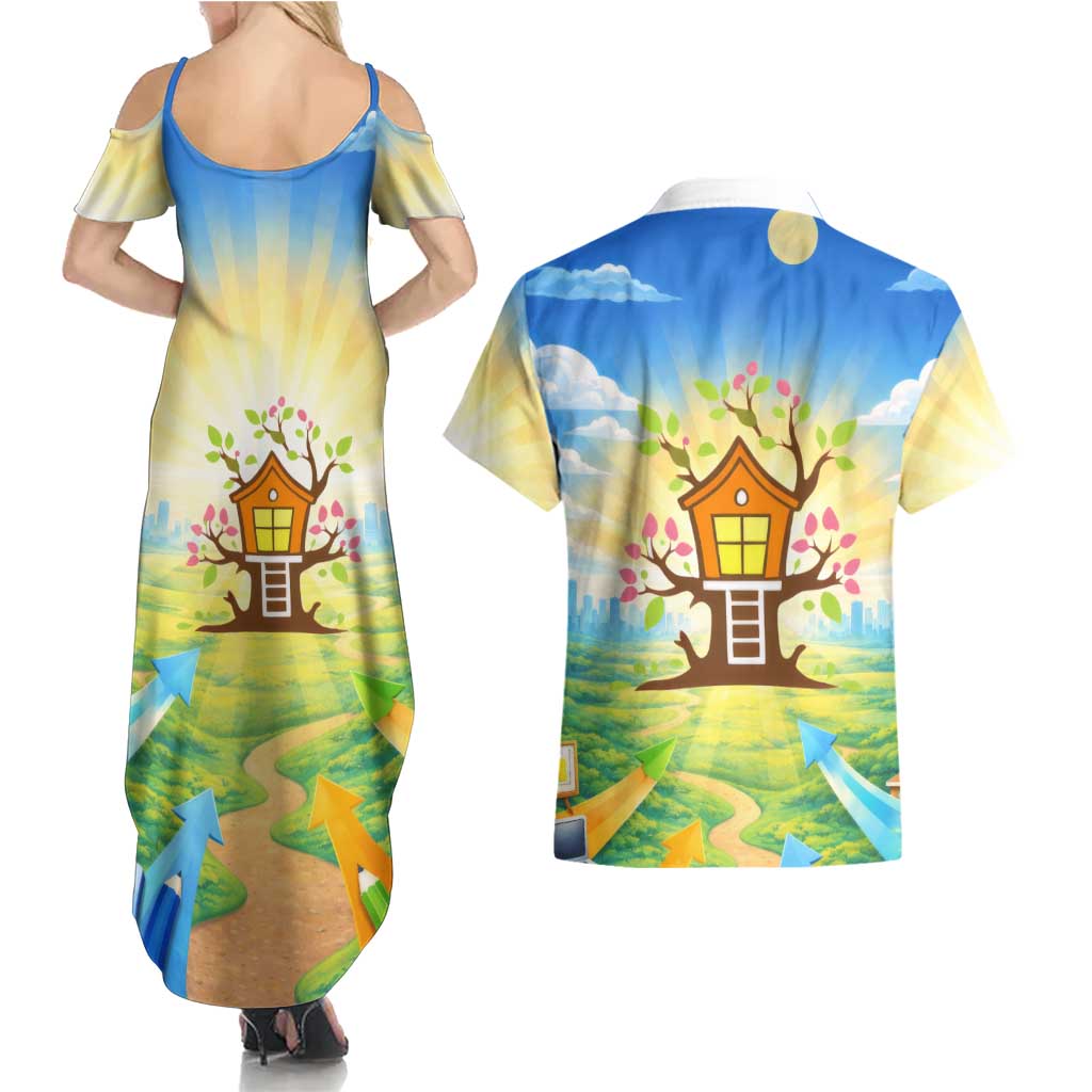 Quality Learning Center Couples Matching Summer Maxi Dress and Hawaiian Shirt Funny Day Care Bright and Playful Branded