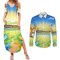 Quality Learning Center Couples Matching Summer Maxi Dress and Long Sleeve Button Shirt Funny Day Care Bright and Playful Branded