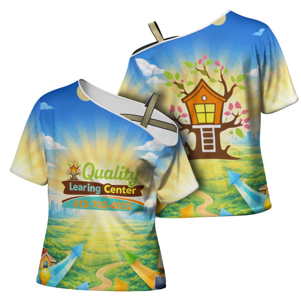 Quality Learning Center Cross Shoulder Shirt Funny Day Care Bright and Playful Branded