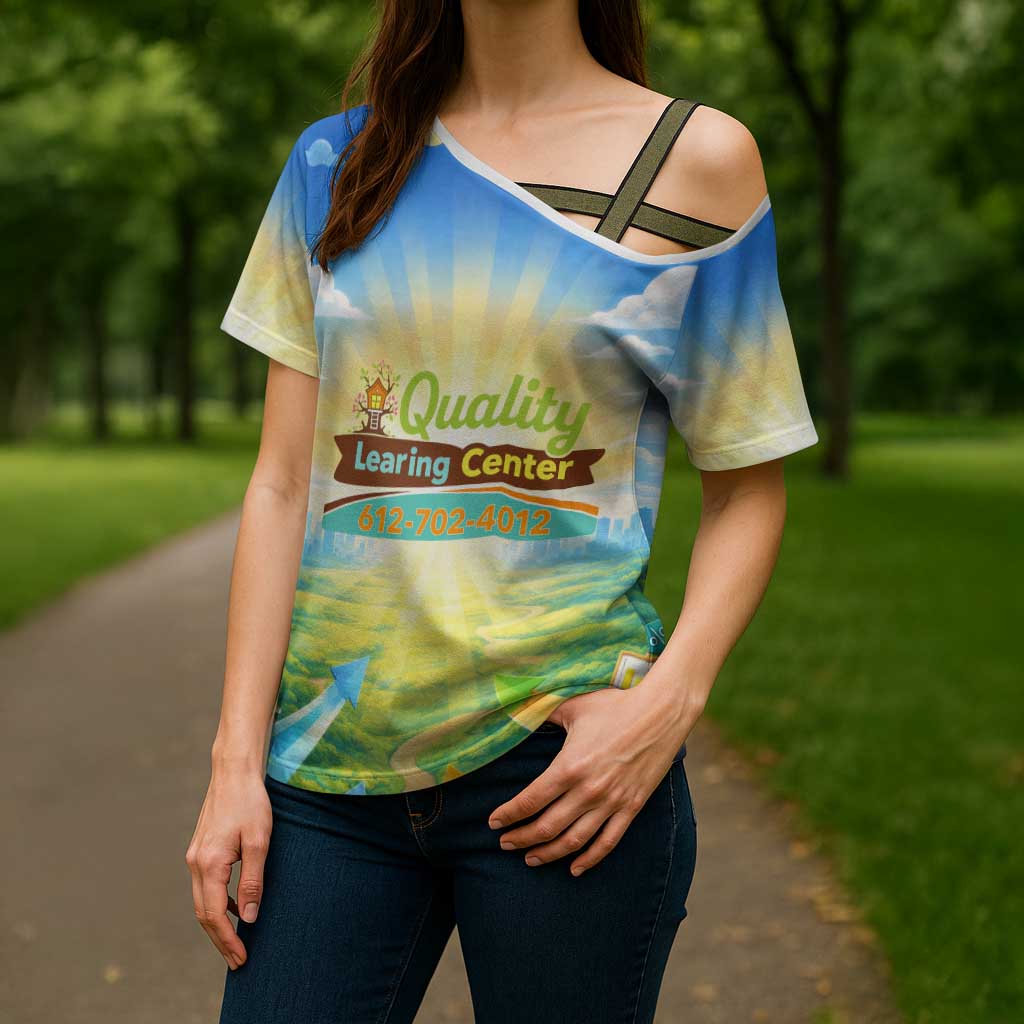 Quality Learning Center Cross Shoulder Shirt Funny Day Care Bright and Playful Branded