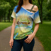Quality Learning Center Cross Shoulder Shirt Funny Day Care Bright and Playful Branded