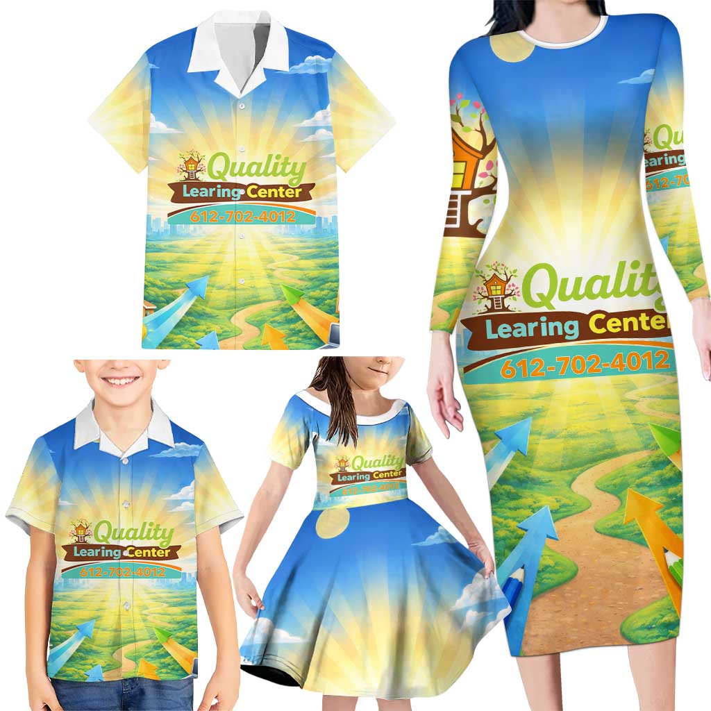 Quality Learning Center Family Matching Long Sleeve Bodycon Dress and Hawaiian Shirt Funny Day Care Bright and Playful Branded