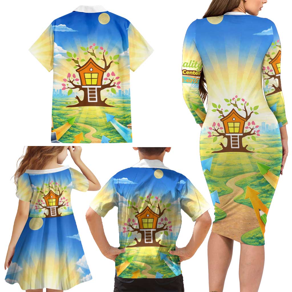 Quality Learning Center Family Matching Long Sleeve Bodycon Dress and Hawaiian Shirt Funny Day Care Bright and Playful Branded