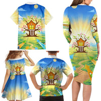 Quality Learning Center Family Matching Long Sleeve Bodycon Dress and Hawaiian Shirt Funny Day Care Bright and Playful Branded