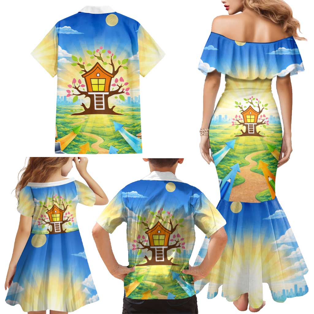 Quality Learning Center Family Matching Mermaid Dress and Hawaiian Shirt Funny Day Care Bright and Playful Branded