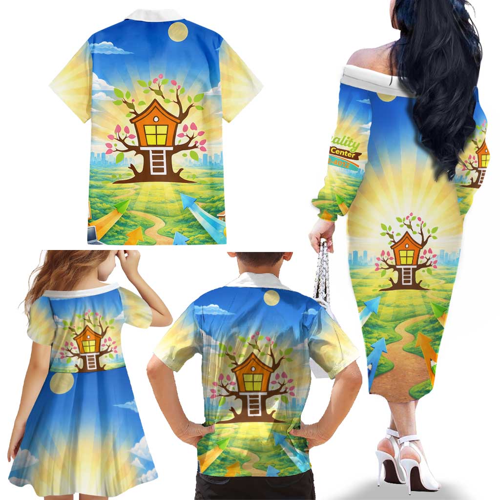 Quality Learning Center Family Matching Off The Shoulder Long Sleeve Dress and Hawaiian Shirt Funny Day Care Bright and Playful Branded