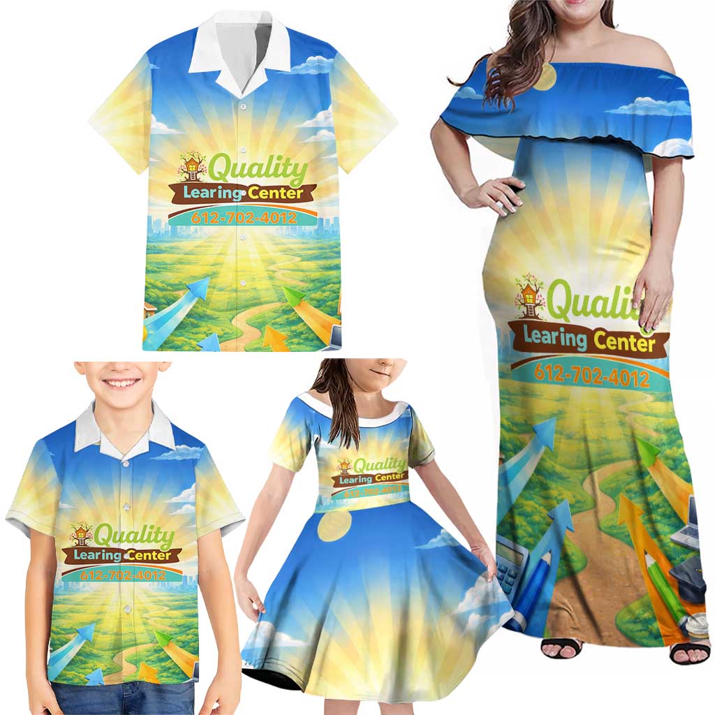 Quality Learning Center Family Matching Off Shoulder Maxi Dress and Hawaiian Shirt Funny Day Care Bright and Playful Branded