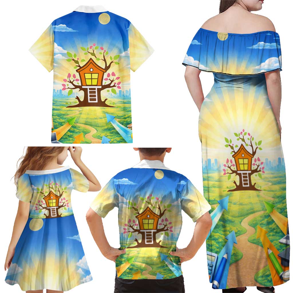 Quality Learning Center Family Matching Off Shoulder Maxi Dress and Hawaiian Shirt Funny Day Care Bright and Playful Branded