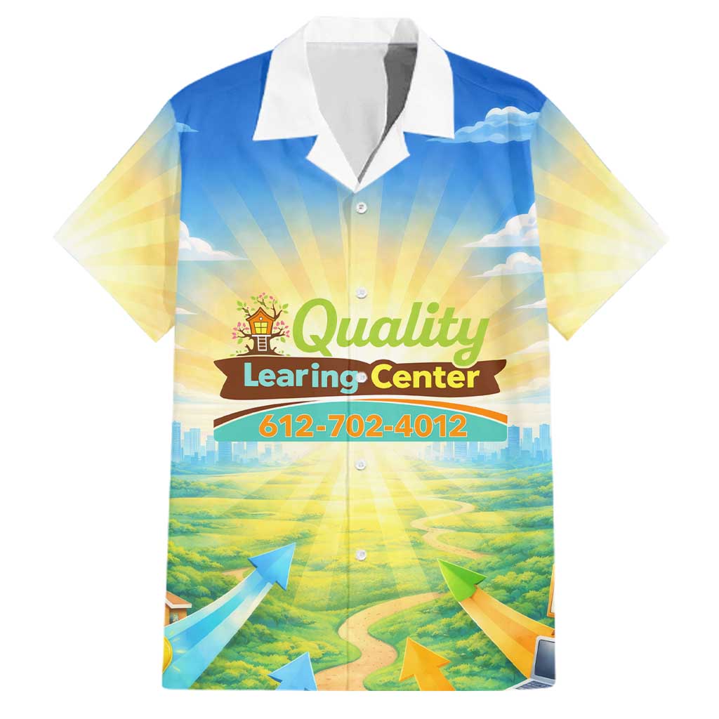 Quality Learning Center Family Matching Off Shoulder Short Dress and Hawaiian Shirt Funny Day Care Bright and Playful Branded