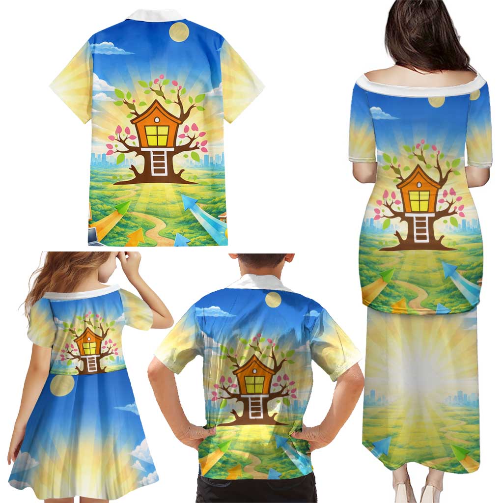 Quality Learning Center Family Matching Puletasi and Hawaiian Shirt Funny Day Care Bright and Playful Branded