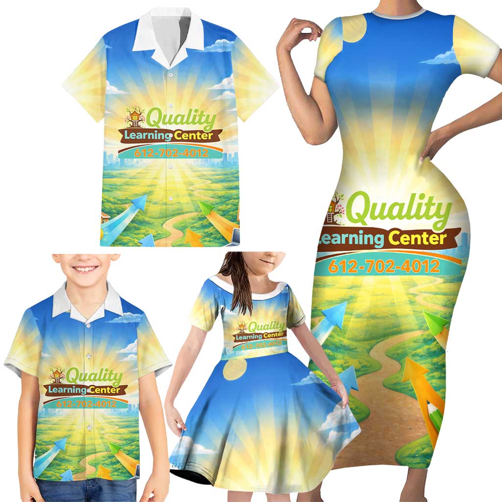 Quality Learning Center Family Matching Short Sleeve Bodycon Dress and Hawaiian Shirt Funny Day Care Bright and Playful Branded