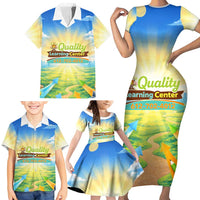 Quality Learning Center Family Matching Short Sleeve Bodycon Dress and Hawaiian Shirt Funny Day Care Bright and Playful Branded