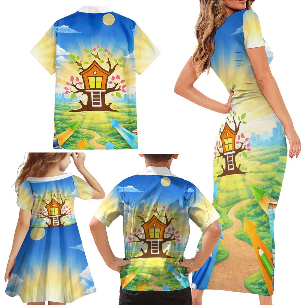 Quality Learning Center Family Matching Short Sleeve Bodycon Dress and Hawaiian Shirt Funny Day Care Bright and Playful Branded