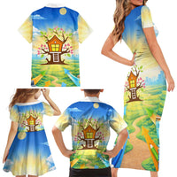 Quality Learning Center Family Matching Short Sleeve Bodycon Dress and Hawaiian Shirt Funny Day Care Bright and Playful Branded