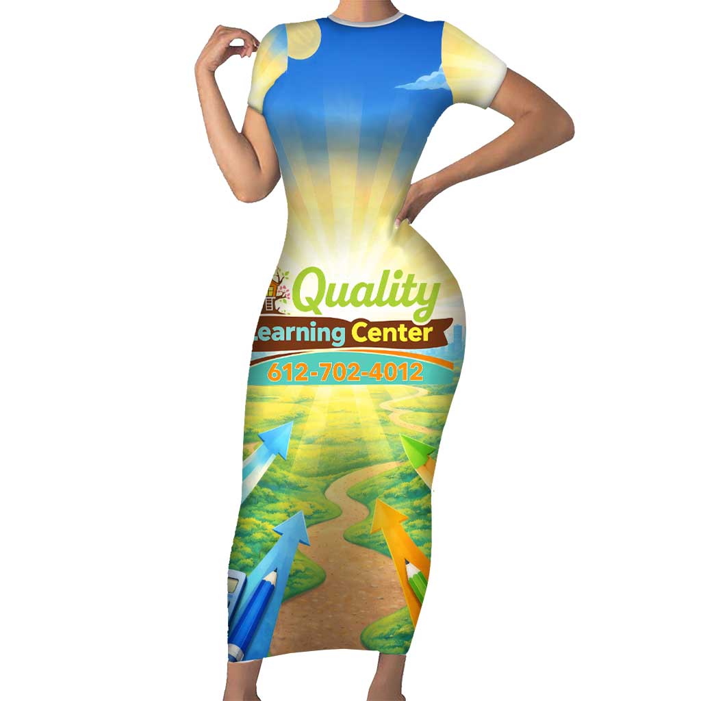 Quality Learning Center Family Matching Short Sleeve Bodycon Dress and Hawaiian Shirt Funny Day Care Bright and Playful Branded