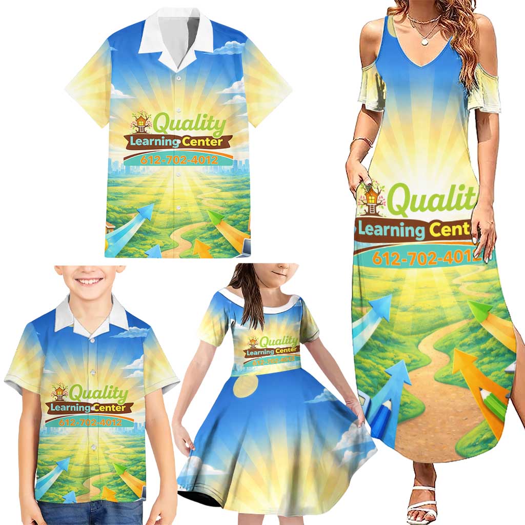 Quality Learning Center Family Matching Summer Maxi Dress and Hawaiian Shirt Funny Day Care Bright and Playful Branded