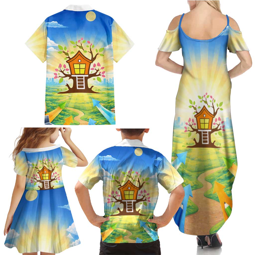 Quality Learning Center Family Matching Summer Maxi Dress and Hawaiian Shirt Funny Day Care Bright and Playful Branded